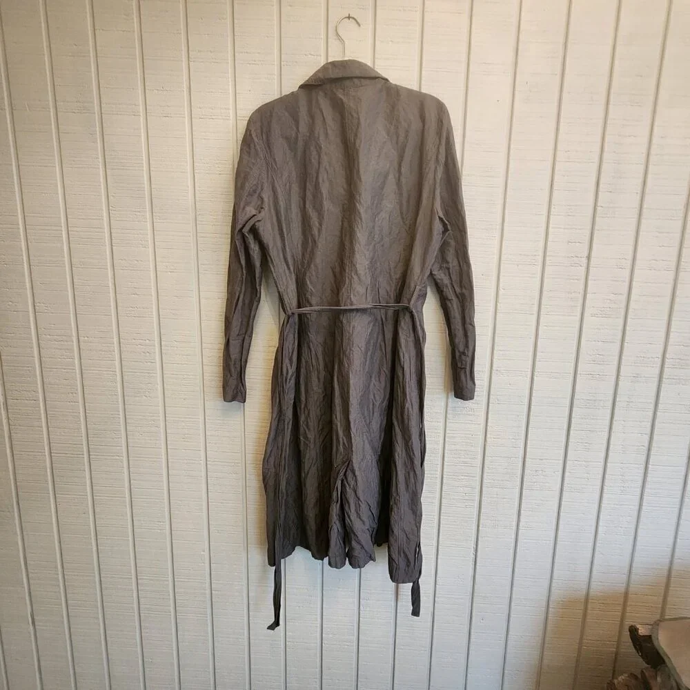 Eileen Fisher Crinkle Gray Belted Topper Coat Dress - Picture 3 of 6